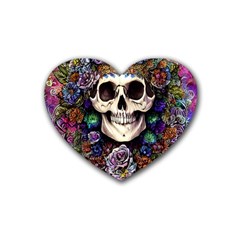 Dead Cute Skull Floral Rubber Coaster (heart) by GardenOfOphir