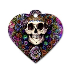 Dead Cute Skull Floral Dog Tag Heart (one Side) by GardenOfOphir