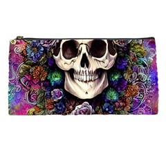 Dead Cute Skull Floral Pencil Case by GardenOfOphir