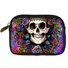 Dead Cute Skull Floral Digital Camera Leather Case by GardenOfOphir