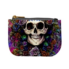 Dead Cute Skull Floral Mini Coin Purse by GardenOfOphir