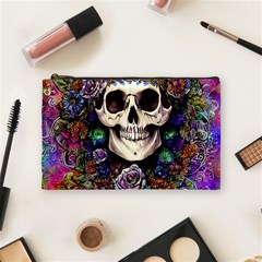 Dead Cute Skull Floral Cosmetic Bag (medium) by GardenOfOphir