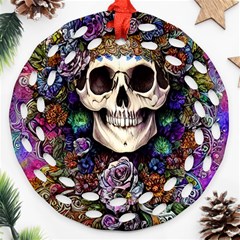 Dead Cute Skull Floral Ornament (round Filigree)