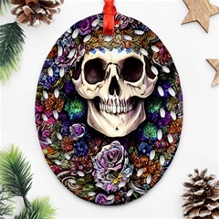 Dead Cute Skull Floral Oval Filigree Ornament (two Sides)