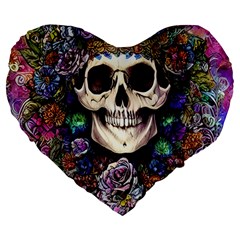 Dead Cute Skull Floral Large 19  Premium Flano Heart Shape Cushions by GardenOfOphir