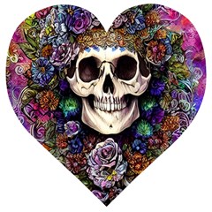 Dead Cute Skull Floral Wooden Puzzle Heart by GardenOfOphir