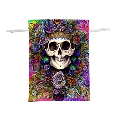 Dead Cute Skull Floral Lightweight Drawstring Pouch (l) by GardenOfOphir