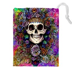 Dead Cute Skull Floral Drawstring Pouch (4xl) by GardenOfOphir