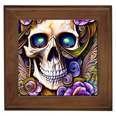 Gothic Cute Skull Floral Framed Tile by GardenOfOphir