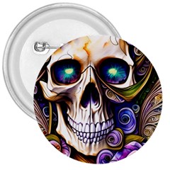 Gothic Cute Skull Floral 3  Buttons by GardenOfOphir