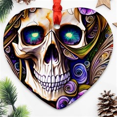 Gothic Cute Skull Floral Ornament (heart)