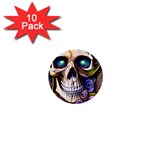 Gothic Cute Skull Floral 1  Mini Buttons (10 pack)  Front