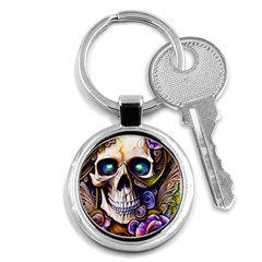 Gothic Cute Skull Floral Key Chain (round) by GardenOfOphir