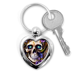 Gothic Cute Skull Floral Key Chain (heart) by GardenOfOphir