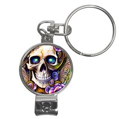 Gothic Cute Skull Floral Nail Clippers Key Chain by GardenOfOphir