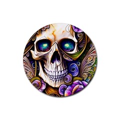 Gothic Cute Skull Floral Rubber Coaster (round) by GardenOfOphir