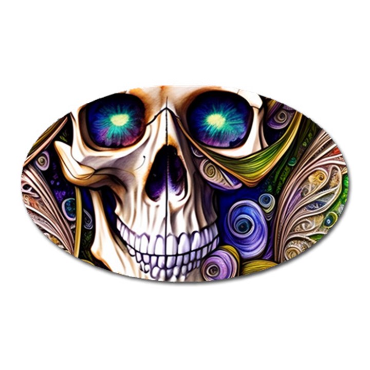 Gothic Cute Skull Floral Oval Magnet