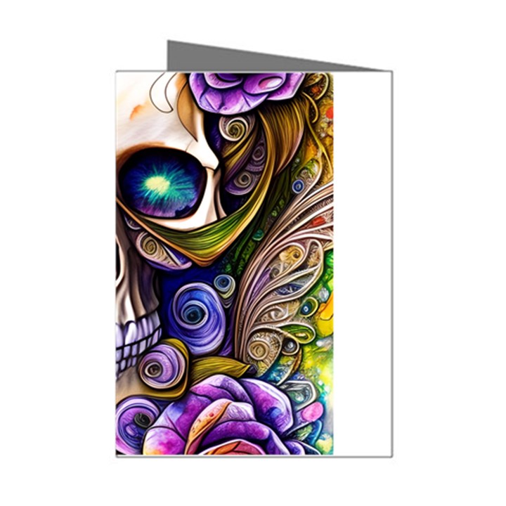 Gothic Cute Skull Floral Mini Greeting Cards (Pkg of 8)