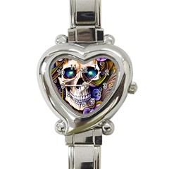 Gothic Cute Skull Floral Heart Italian Charm Watch by GardenOfOphir