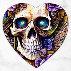 Gothic Cute Skull Floral Jigsaw Puzzle (heart) by GardenOfOphir