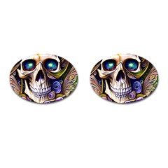 Gothic Cute Skull Floral Cufflinks (oval) by GardenOfOphir