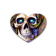 Gothic Cute Skull Floral Rubber Coaster (heart) by GardenOfOphir