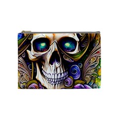 Gothic Cute Skull Floral Cosmetic Bag (medium) by GardenOfOphir