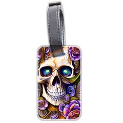 Gothic Cute Skull Floral Luggage Tag (two Sides) by GardenOfOphir