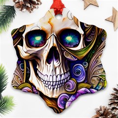 Gothic Cute Skull Floral Snowflake Ornament (two Sides) by GardenOfOphir