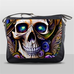 Gothic Cute Skull Floral Messenger Bag by GardenOfOphir