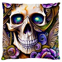 Gothic Cute Skull Floral Large Cushion Case (two Sides) by GardenOfOphir