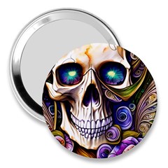 Gothic Cute Skull Floral 3  Handbag Mirrors by GardenOfOphir