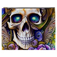 Gothic Cute Skull Floral Cosmetic Bag (xxxl) by GardenOfOphir