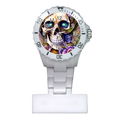 Gothic Cute Skull Floral Plastic Nurses Watch by GardenOfOphir