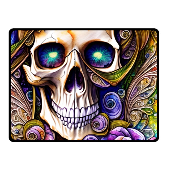 Gothic Cute Skull Floral Two Sides Fleece Blanket (Small)