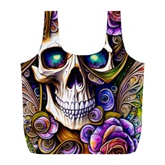 Gothic Cute Skull Floral Full Print Recycle Bag (l) by GardenOfOphir