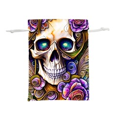 Gothic Cute Skull Floral Lightweight Drawstring Pouch (l) by GardenOfOphir