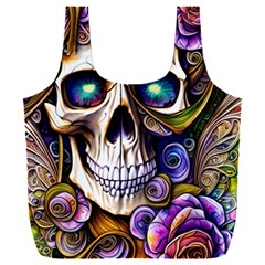 Gothic Cute Skull Floral Full Print Recycle Bag (xxl) by GardenOfOphir