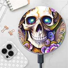 Gothic Cute Skull Floral Wireless Fast Charger(white) by GardenOfOphir