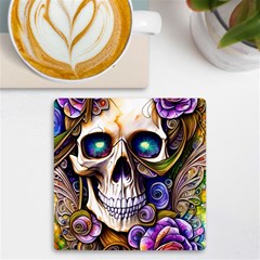 Gothic Cute Skull Floral Uv Print Square Tile Coaster  by GardenOfOphir