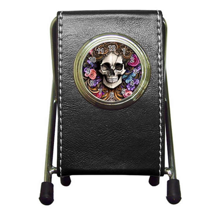 Skull Bones Pen Holder Desk Clock