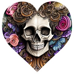 Skull Bones Wooden Puzzle Heart by GardenOfOphir