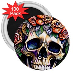 Skull Dead 3  Magnets (100 Pack) by GardenOfOphir