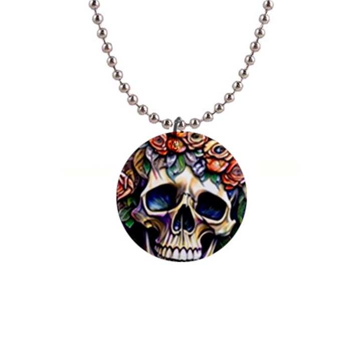 Skull Dead 1  Button Necklace