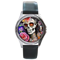 Sugar Skull Round Metal Watch by GardenOfOphir