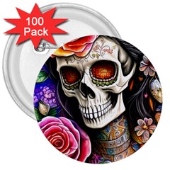 Sugar Skull 3  Buttons (100 Pack)  by GardenOfOphir