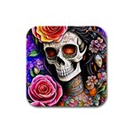 Sugar Skull Rubber Square Coaster (4 pack) Front