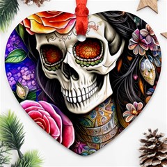 Sugar Skull Heart Ornament (two Sides) by GardenOfOphir