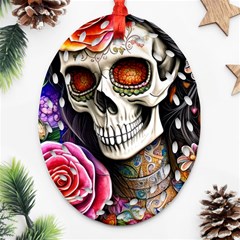 Sugar Skull Oval Filigree Ornament (two Sides)