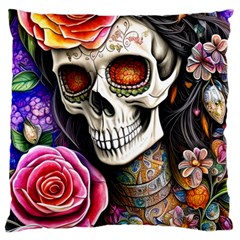 Sugar Skull Large Cushion Case (one Side) by GardenOfOphir